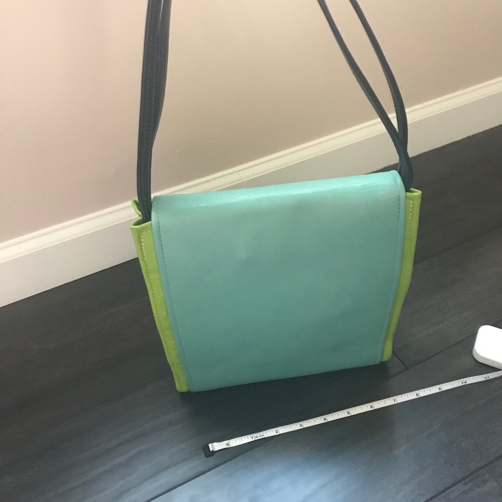 SOLD!! Hans Koch Ltd Soho NY leather bag 1 of a kind lime green blue rare VINT… - Picture 9 of 16